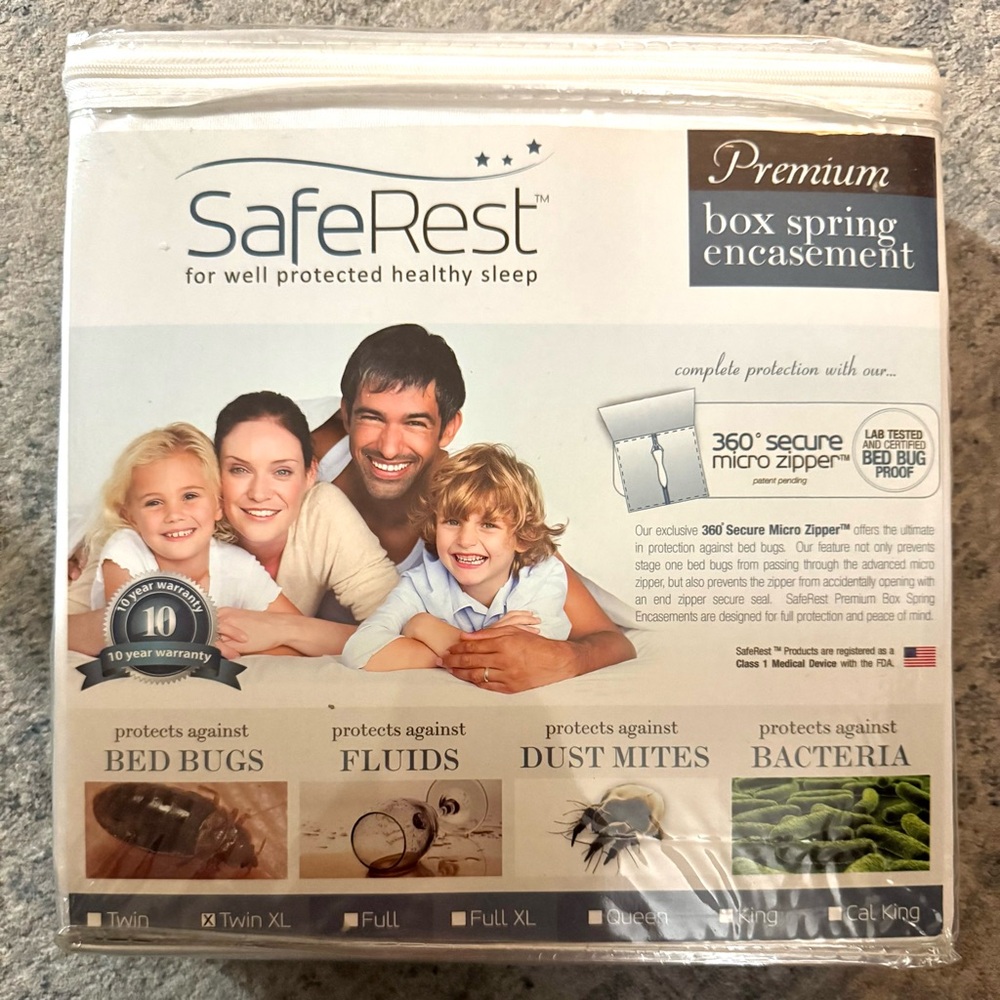 SafeRest Premium Box Spring Encasement – Brand New, Sealed - Size Twin XL